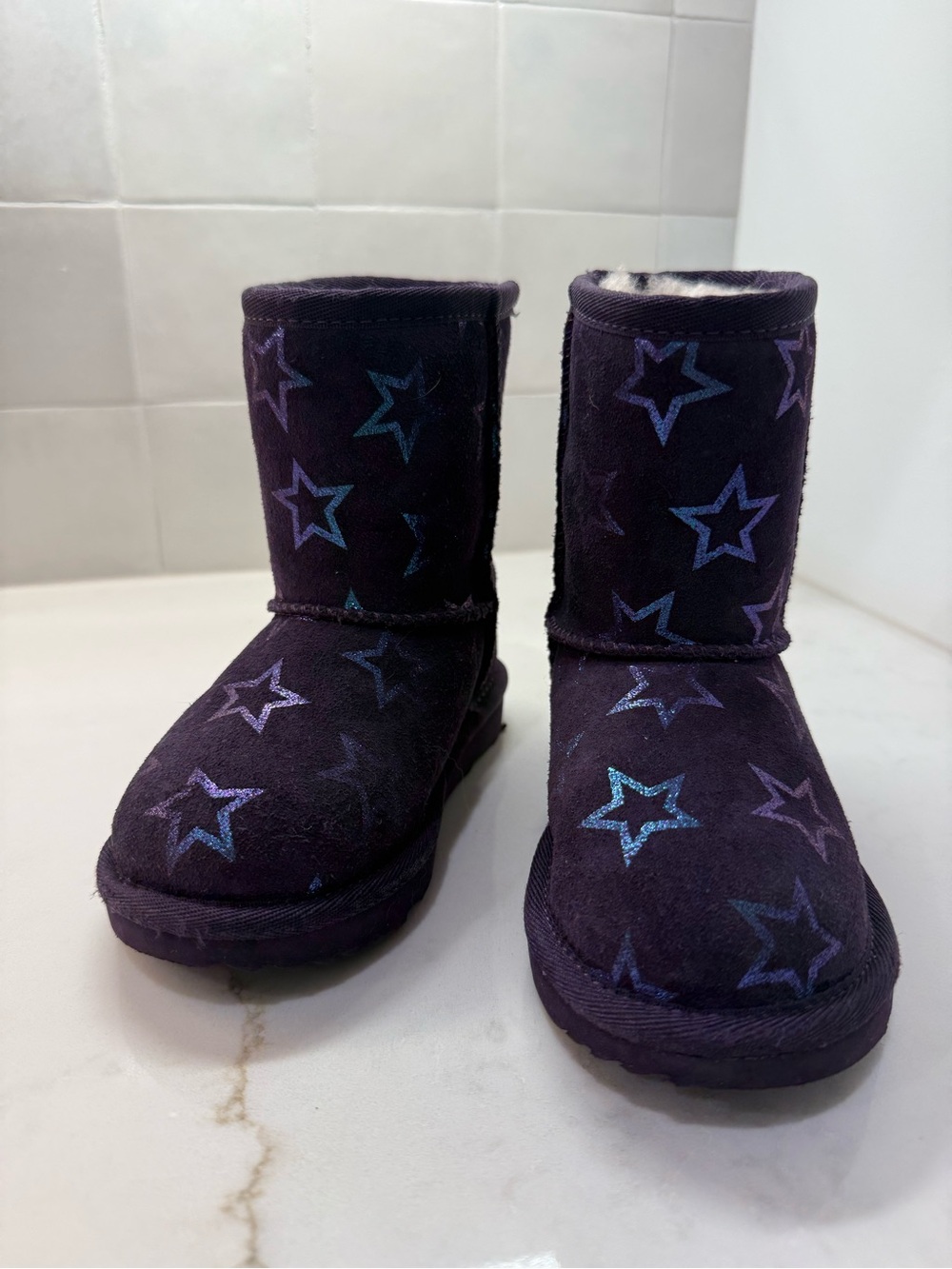 UGG Purple Star Print Short Kids Boots